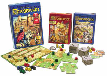 Caja y contenido del popular juego de tablero Carcassonne